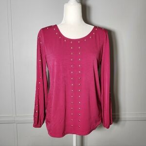 JM Collection Long Sleeve Dressy Beaded Open Sleeve Slits Top